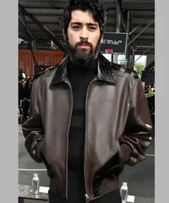 2024 Zayn Malik Off-White Show Brown Leather Jacket